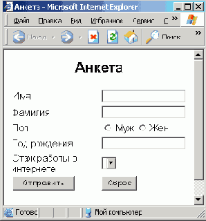 Использование
таблиц и стилей для создания форм