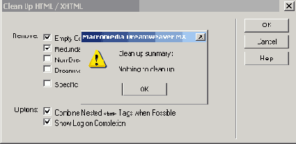 Диалоговое окно Clean Up HTML / XHTML
