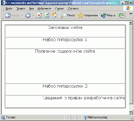 Схемы наборов фреймов