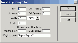 Кнопка Repeating Table панели объектов