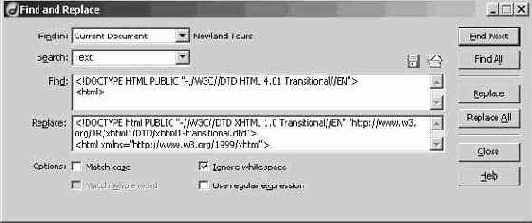 Модернизация типа документа до XHTML